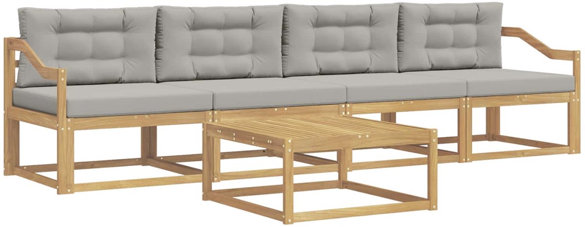 vidaXL Buiten - bank - set - 4 - st - 4-zits - Wit - en - Lichtgrijs Wit en Lichtgrijs