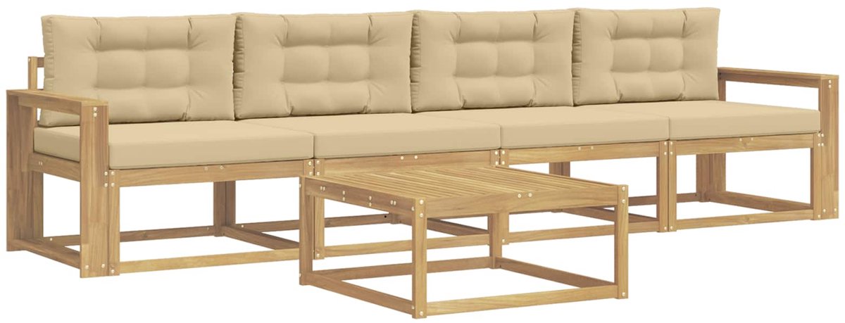 vidaXL Buiten - bank - set - 4 - st - 4-zits - Wit - en - Beige Wit en Beige