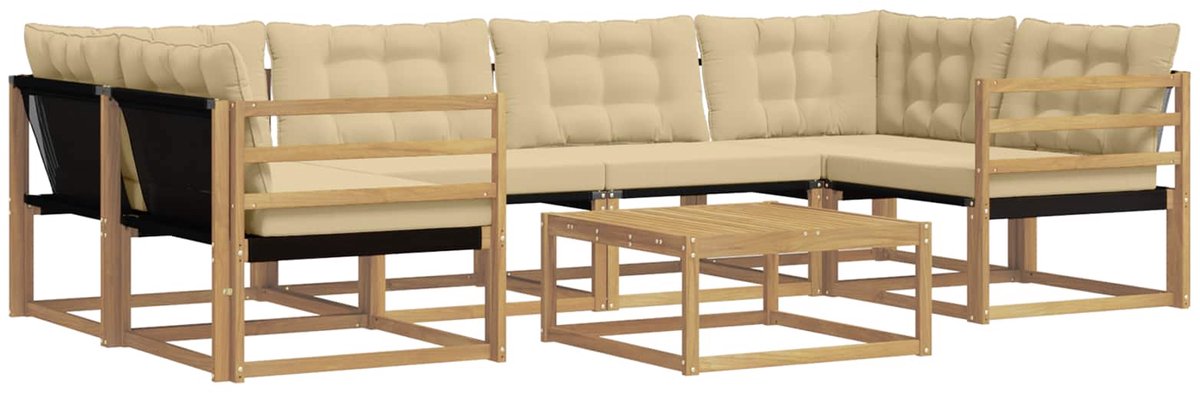 vidaXL Buiten - bank - set - 7 - st - 6-zits - Wit - en - Beige Wit en Beige