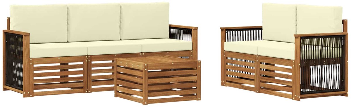 vidaXL Buiten - bank - set - 6 - st - 5-zits - Natuurlijk - en - Crème Natuurlijk en Crème