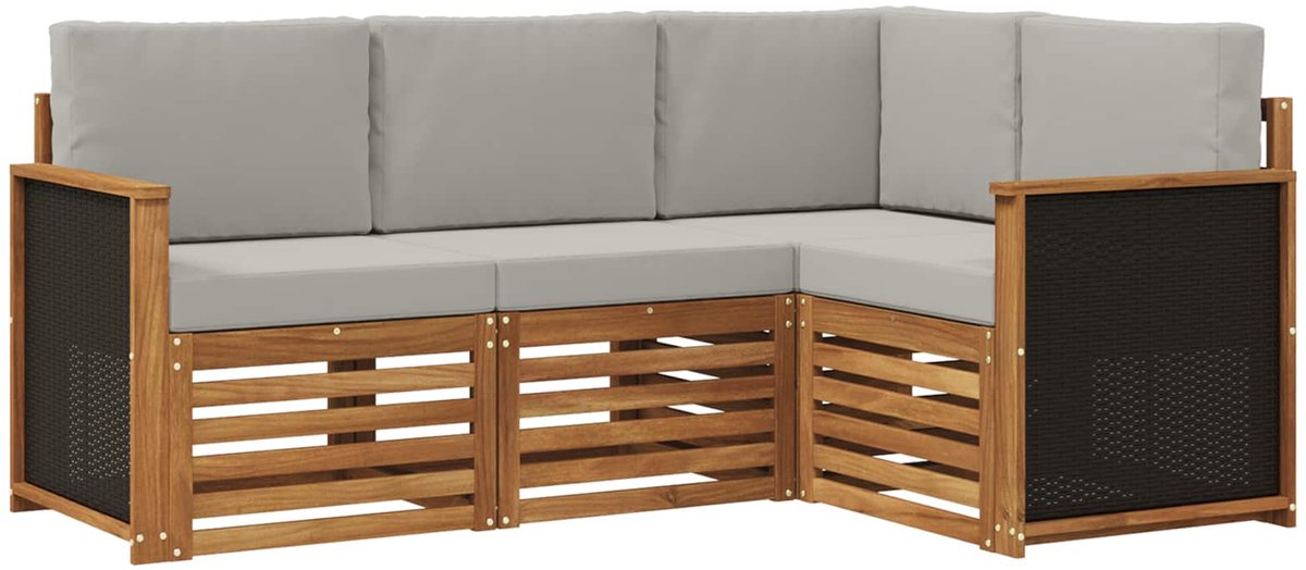 vidaXL Buiten - bank - set - 4 - st - 4-zits - Naturel - en - lichtgrijs Naturel en lichtgrijs