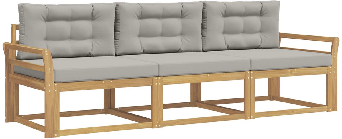 vidaXL Buiten - bank - set - 3 - st - Wit - en - Lichtgrijs - Polyester Wit en lichtgrijs