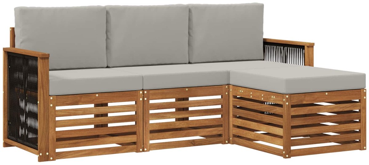 vidaXL Buiten - bank - set - 4 - st - 4-zits - Naturel - en - lichtgrijs Naturel en lichtgrijs