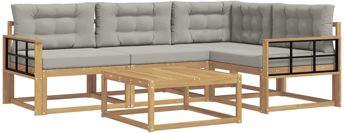 vidaXL Buiten - bank - set - 5 - st - Wit - en - Lichtgrijs - Polyester Wit en lichtgrijs