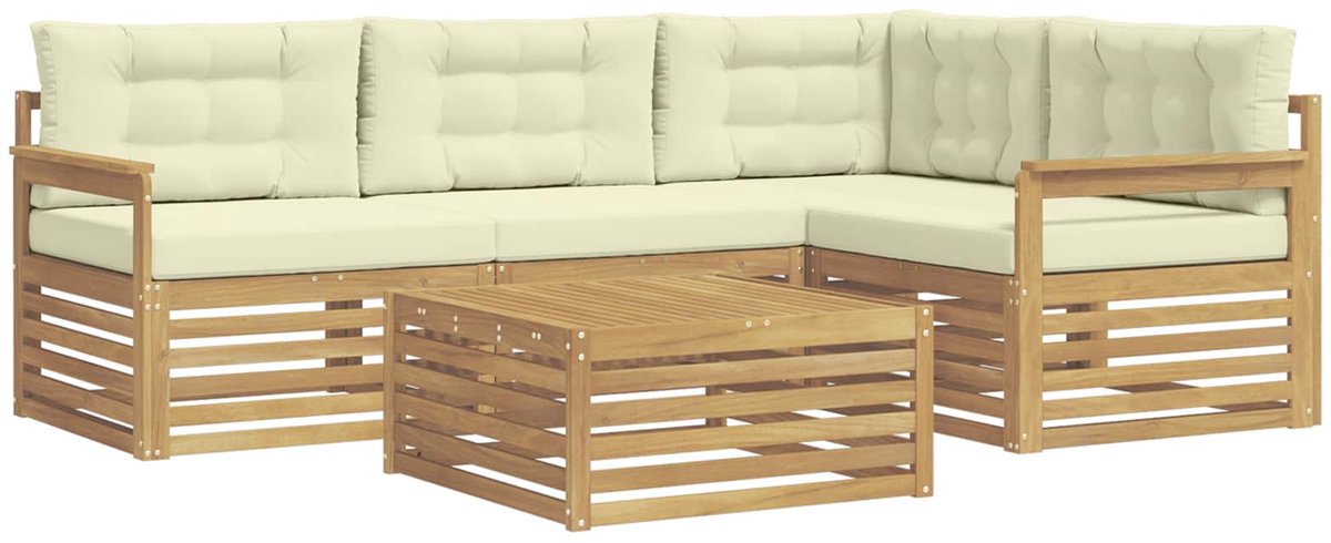vidaXL Buiten - bank - set - 5 - st - 4-zits - Wit - en - crèmekleurig - Polyester Wit en crèmekleurig