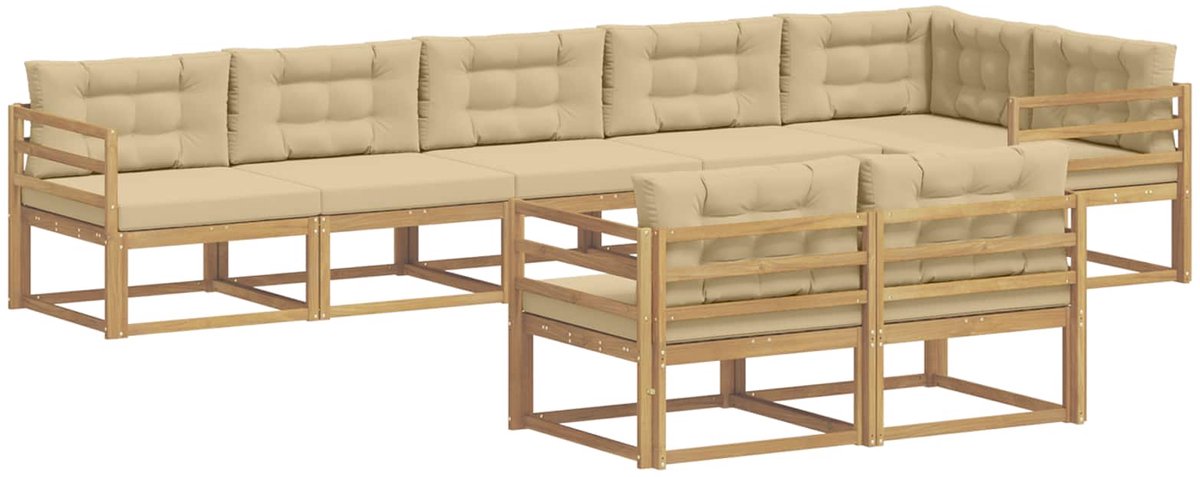 vidaXL Buiten - bank - set - 6 - st - 8-zits - Wit - en - Beige - Polyester Wit en Beige