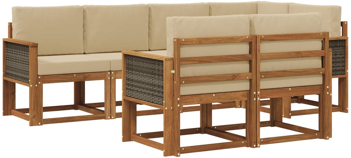 vidaXL Buiten - bank - set - 7 - st - 7-zits - Natuurlijk - en - Beige - Polyester Natuurlijk en Beige