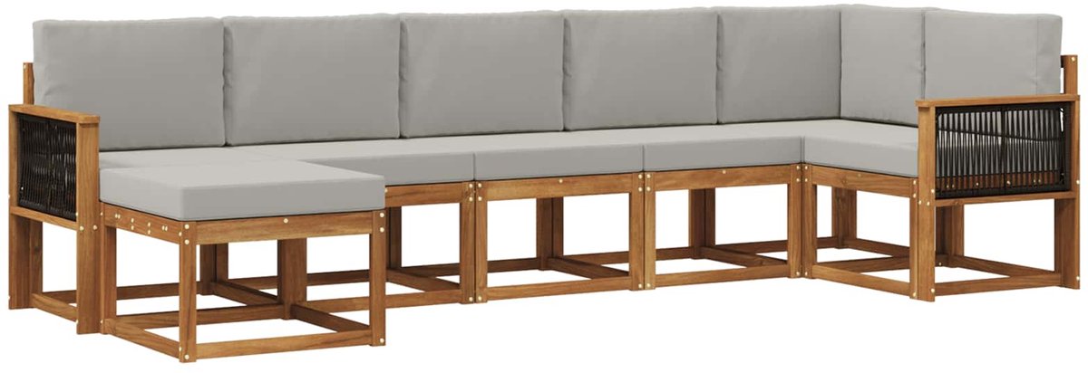 vidaXL Buiten - bank - set - 7 - st - 7-zits - Naturel - en - lichtgrijs Naturel en lichtgrijs