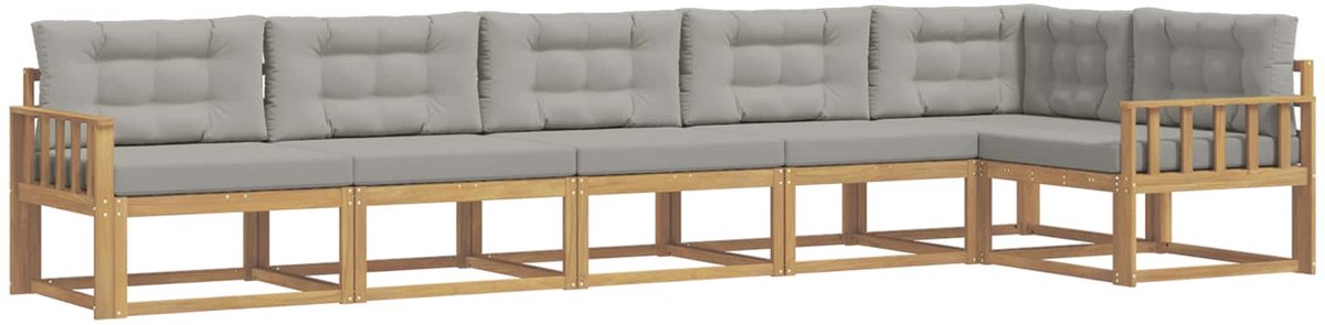 vidaXL Buiten - bank - set - 4 - st - 6-zits - Wit - en - Lichtgrijs - Polyester Wit en Lichtgrijs