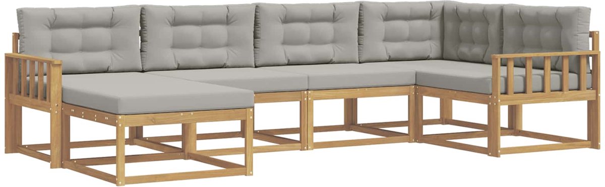vidaXL Buiten - bank - set - 6 - st - 6-zits - Wit - en - Lichtgrijs - Polyester Wit en Lichtgrijs