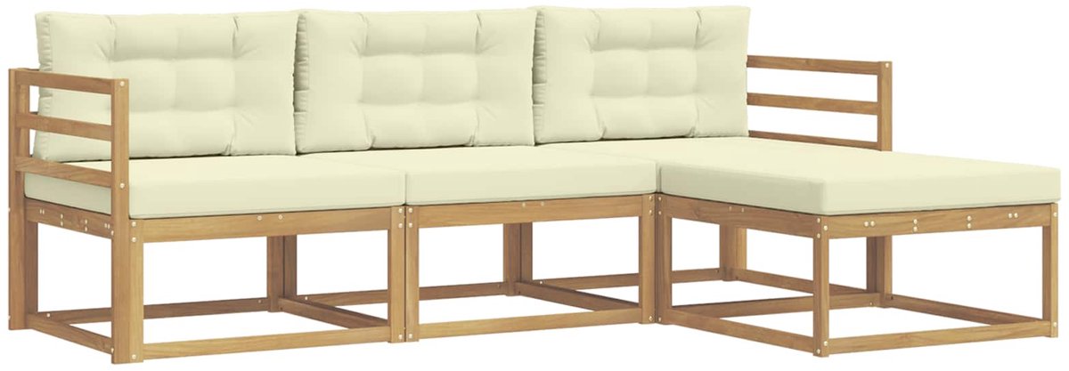 vidaXL Buiten - bank - set - 4 - st - Wit - en - crèmekleurig - Polyester Wit en crèmekleurig