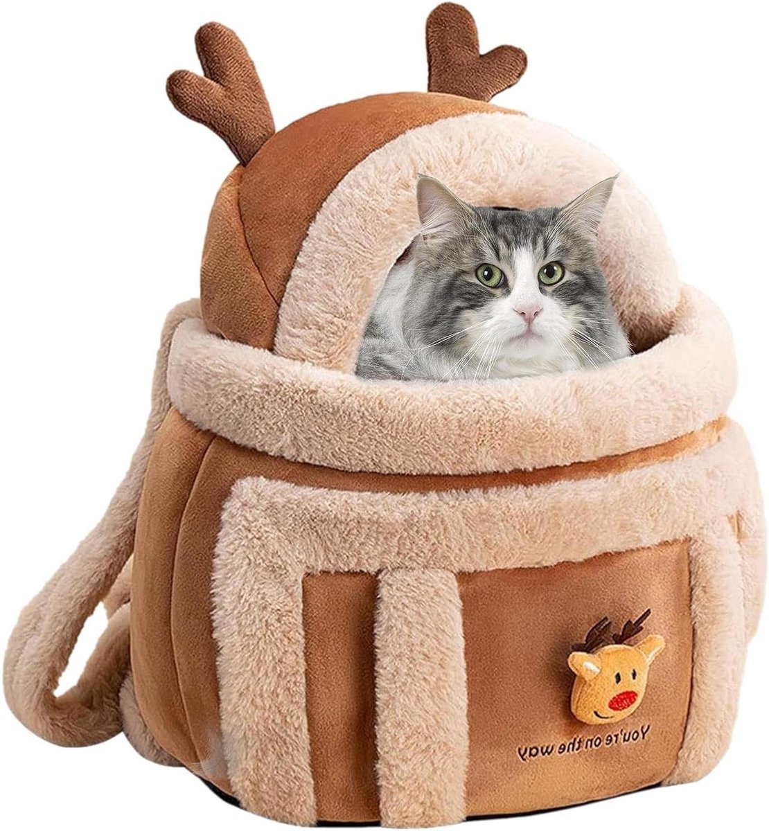 Hondendraagtas Kleine Honden - Kattendraagtas Warm - Huisdier Vervoeren - Verdikt Pluche Materiaal - 40x32x10 cm - Bruin
