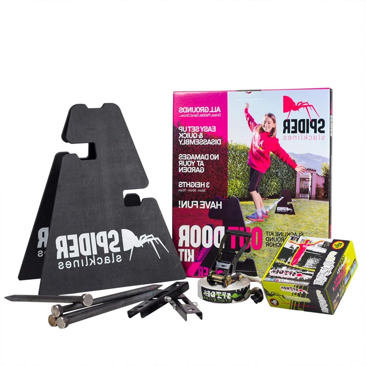 Slackline Outdoor Kit - Balanslijn Set - Outdoor Balanceren - Zonder Bomen - 15 Meter - Wit