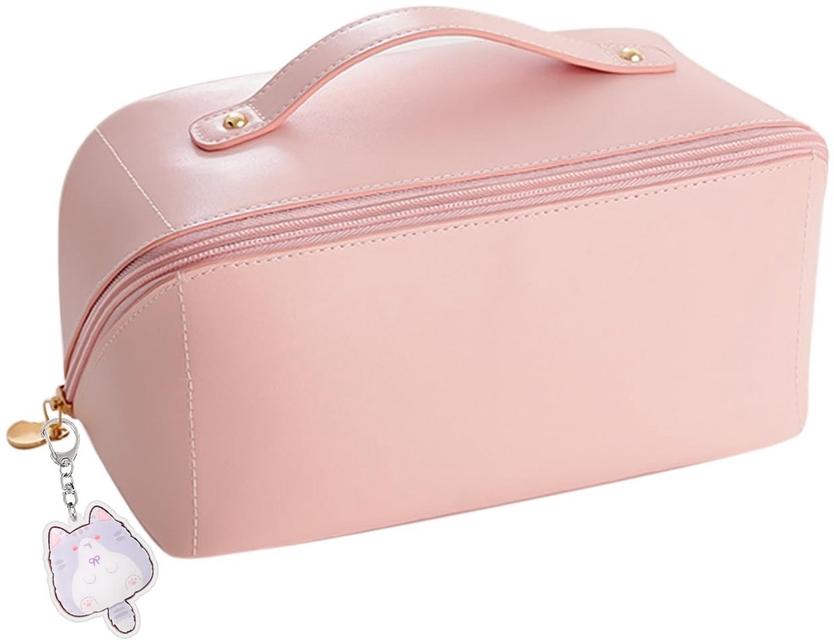aladdien - make-uptasje - multifunctioneel - grote capaciteit - roze - etui voor dames - reisaccessoires - met kattenbedel