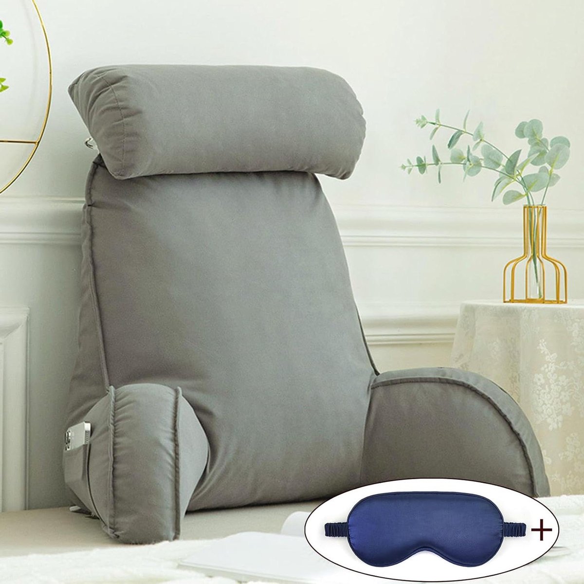 Leeskussen met Armsteunen - Leunend Kussen Rugsteun - Ontspannen in Bed - Ergonomische Lendensteun - 75x40x50 cm - Grijs