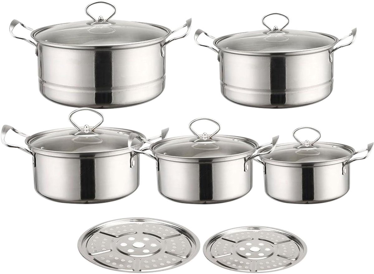 Kookpannenset - Pannen Set - Koken en Stoven - Dubbele Stoomlaag - 17x23x17 cm - Zilver