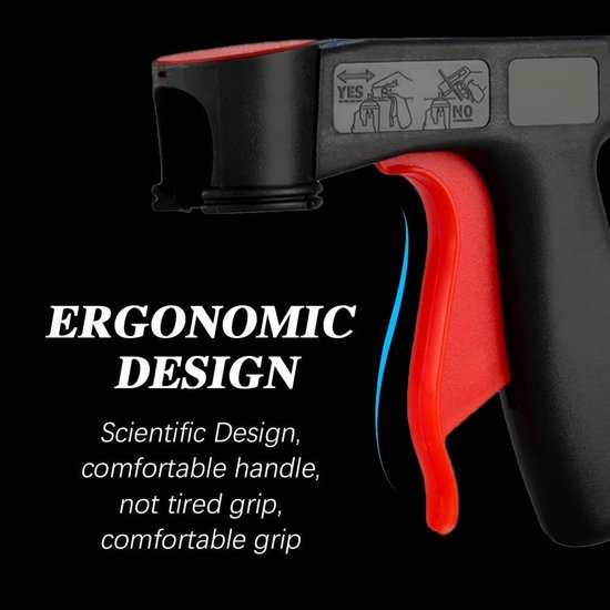 Ergonomisch ontwerp: comfortabele greep van het spuitpistoolhandvat, zwart met rode trigger.