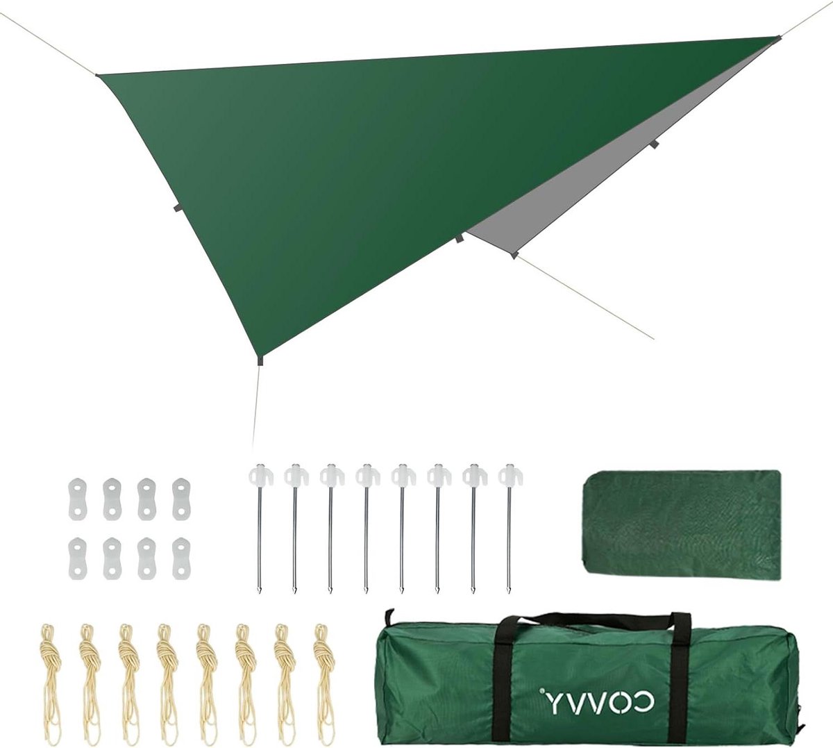 Regen Vliegententzeil - Kampeertarp Luifel - Buiten Bescherming - Waterdicht Scheurbestendig - 3 x 3 m - Groen