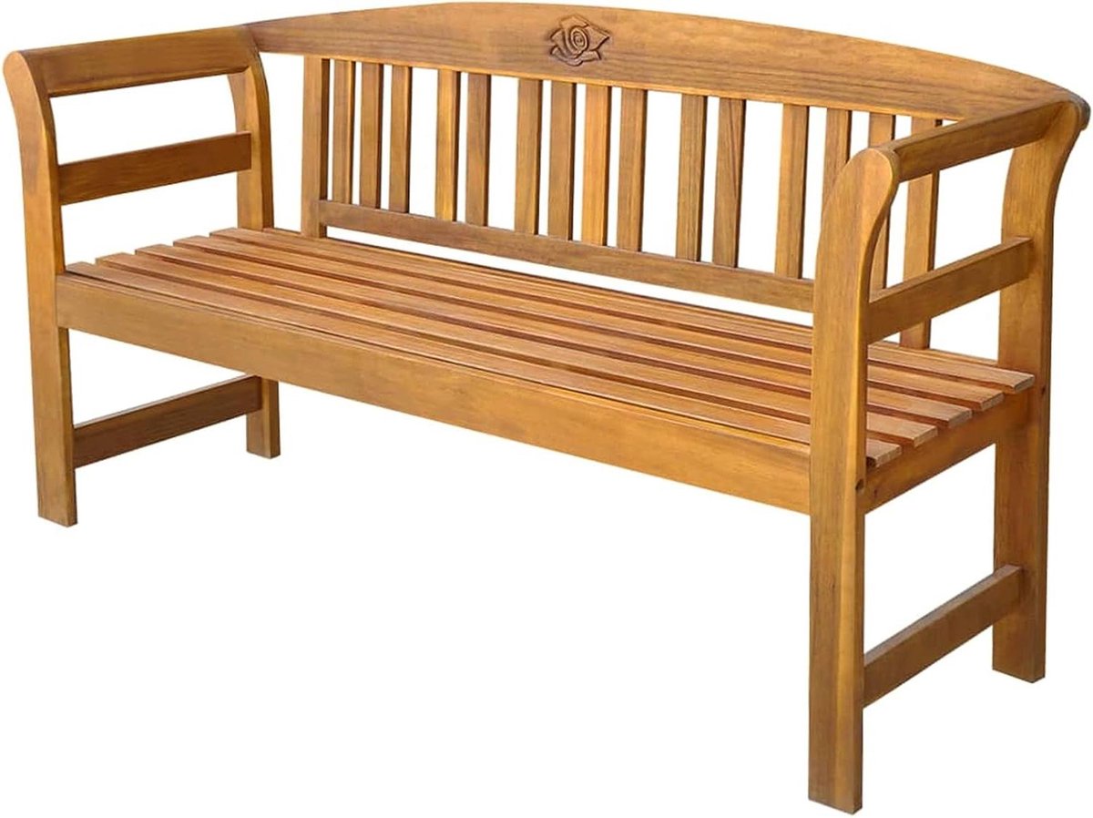 Tuinbank Hout - Buitenbank Terrasbank - Ontspannen in de tuin - Gegraveerde roos rugleuning - 157 cm - Roze