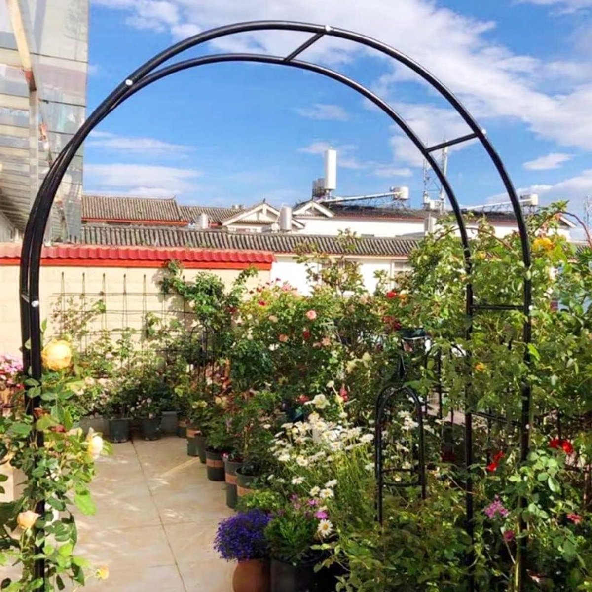 Rozenboog Metaal - Tuinpergola Decoratie - Tuin Aankleden - Weerbestendig Ontwerp - 200x230x25cm - Zwart