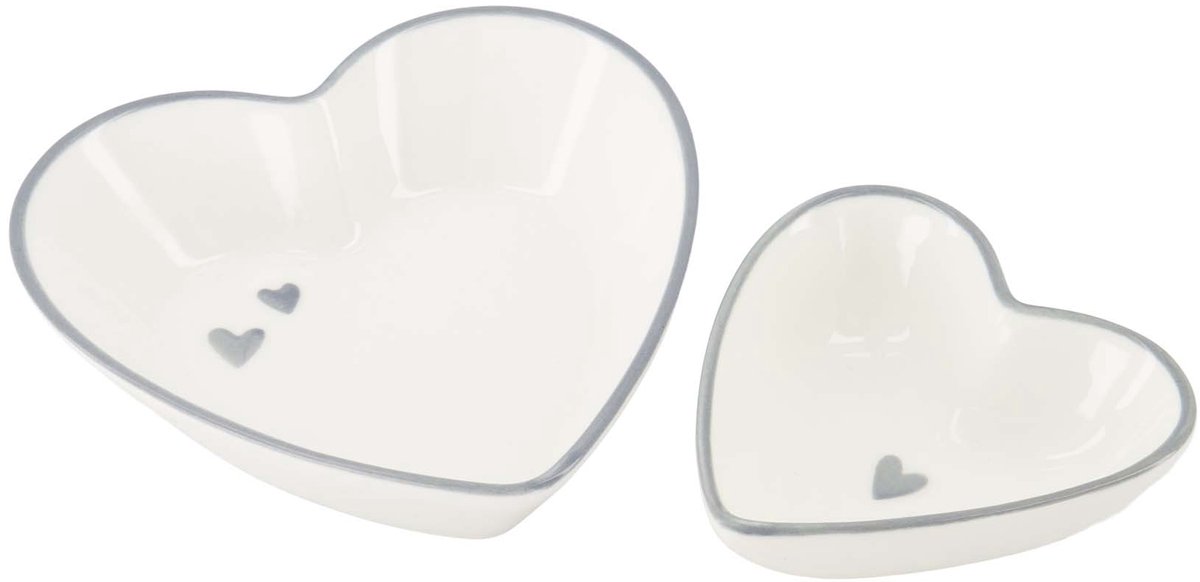 Zusss Set Of Two Heart-Shaped Bowls Handpainted Keramiek White / Ash Blue