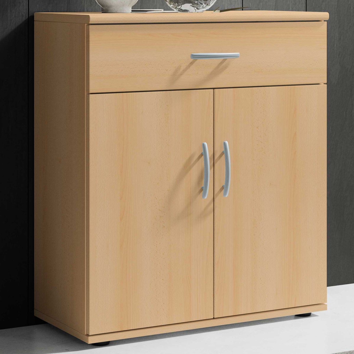 Commode Viviane 60cm Met 2 Deuren & 1 Lade - Beuk - Emob - Dressoir - Bruin - Spaanplaat