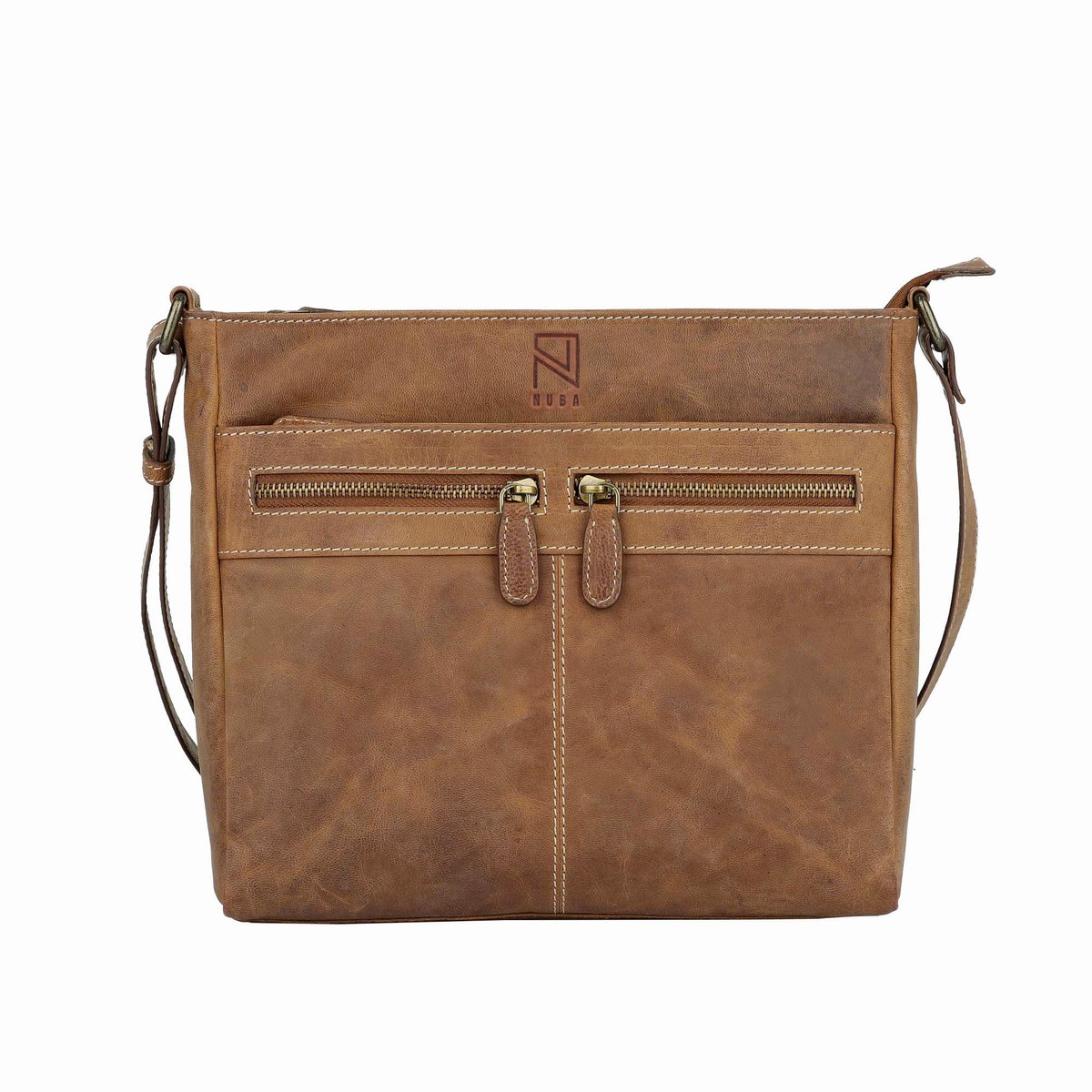 NUBA Schoudertas Leren tas Hunter - crossbodytas 100% Leer - Nature 3336 - Buffelleer tas middelgroot - Bruin Cognac