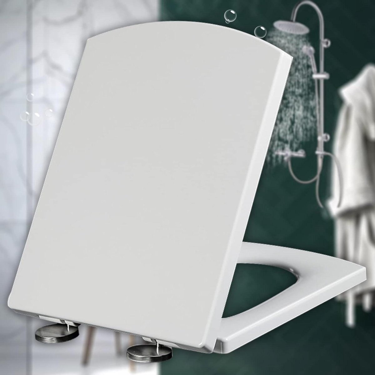 Toiletbril Wit Vierkant - WC-bril Zachtsluitend - Hygiënisch Gemak - Ureum-formaldehyde Hars - 44-50 x 37 cm - Wit