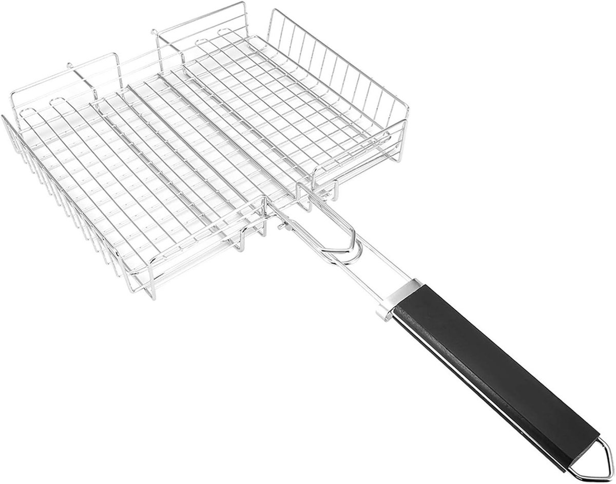BBQ Mand Vierkant - Grillmand Vis - Buiten Grillen - Opvouwbaar Ontwerp - 64.5 x 31 cm - Zilver