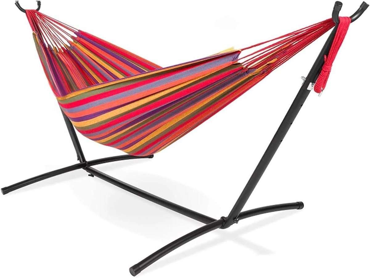 Camping Hangmat - Reishangmat Dubbel - Ontspannen Buiten - Inclusief Standaard - 300 x 150 cm - One Color