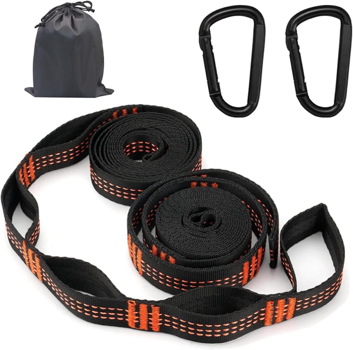 Hangmat Bevestiging Set - Hangmat Touw Karabijn - Ontspannen Buiten - Hoge Draagkracht - 2 Meter Lengte - Zwart Oranje