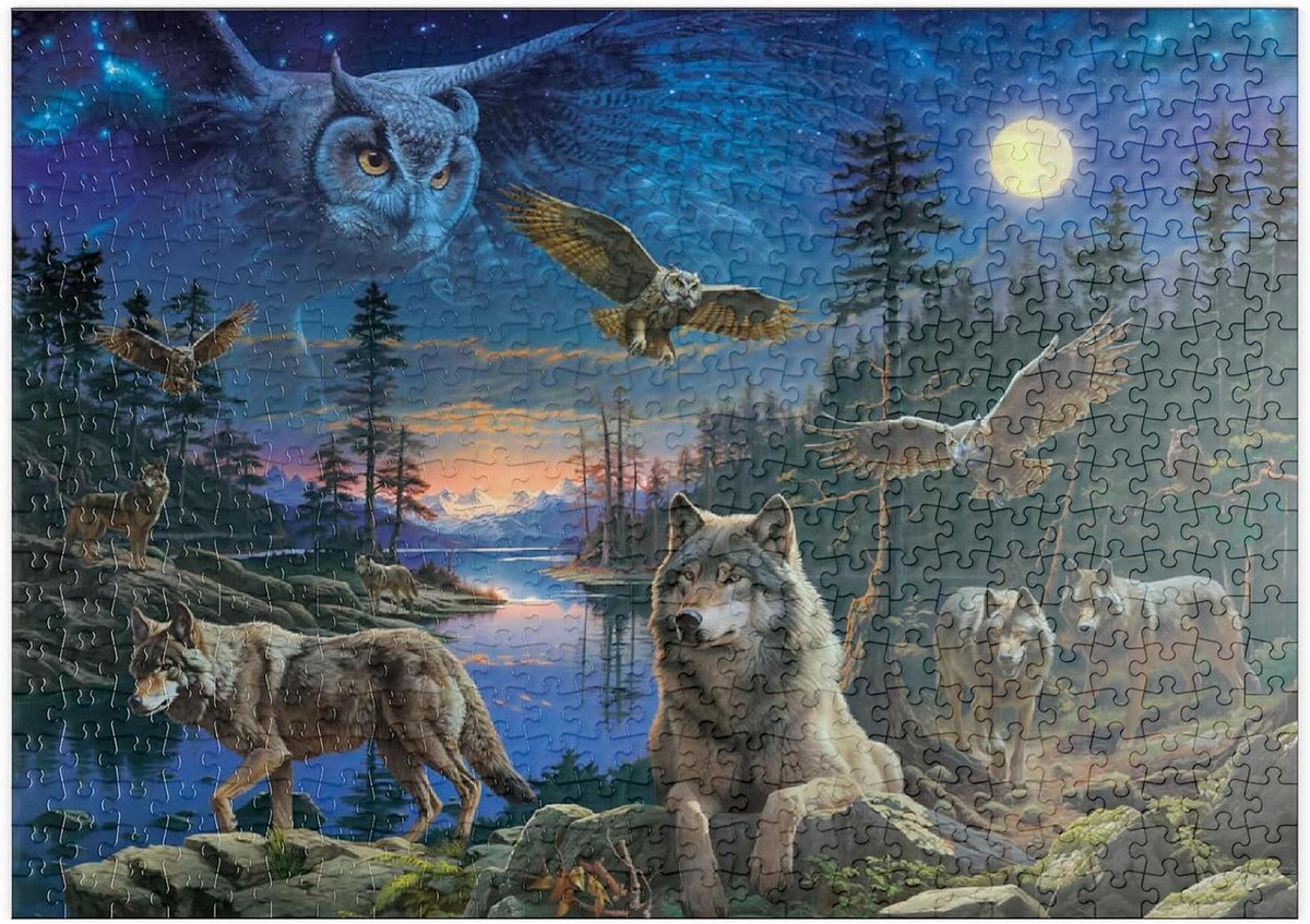 Legpuzzel Nachtwolven Uilen - Puzzel 500 Stukjes - Ontspanning Thuis - Hoge Resolutie Print - 48 x 34 cm - Meerkleurig