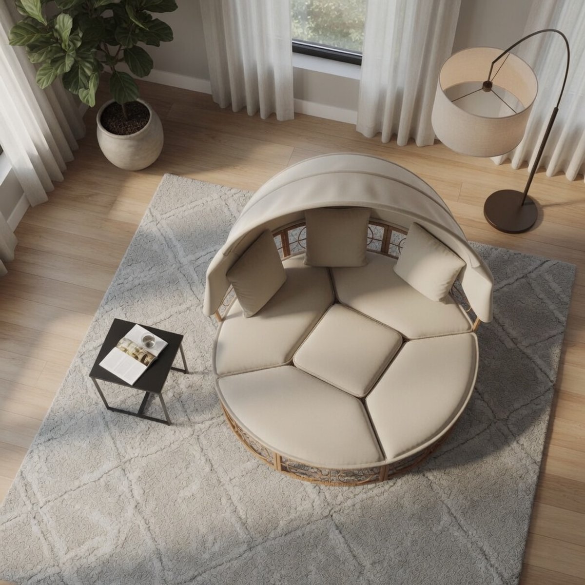 Outdoor lounge bed with roof and polyrattan cushions, comfortable solar island with modular design and washable covers, garden furniture with pull-out sun canopy for the-Industrohome