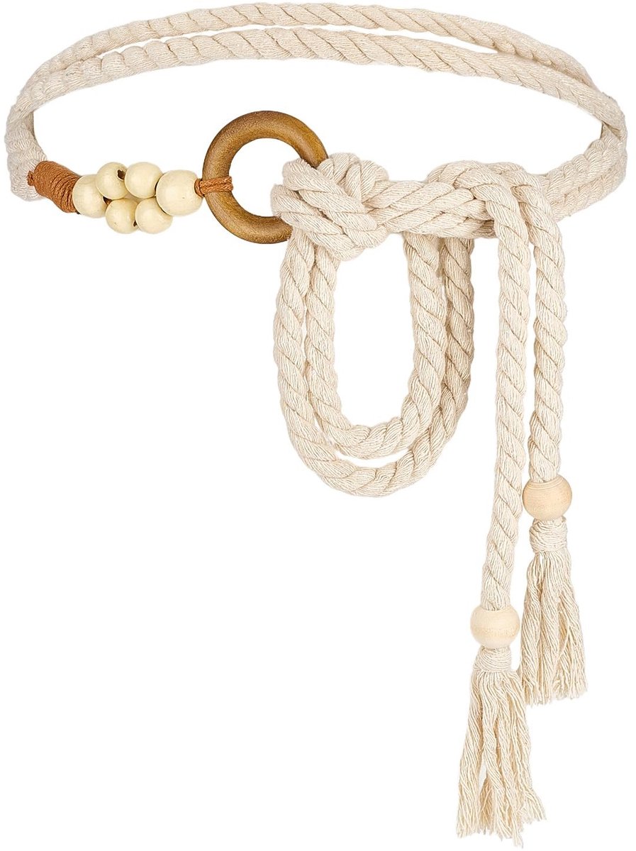 ONF3 - Tailleriem - Gevlochten - Witte Katoenen Touwriem - Voor Jurken - Damesmode - Stijlvol - Perfect voor elke gelegenheid