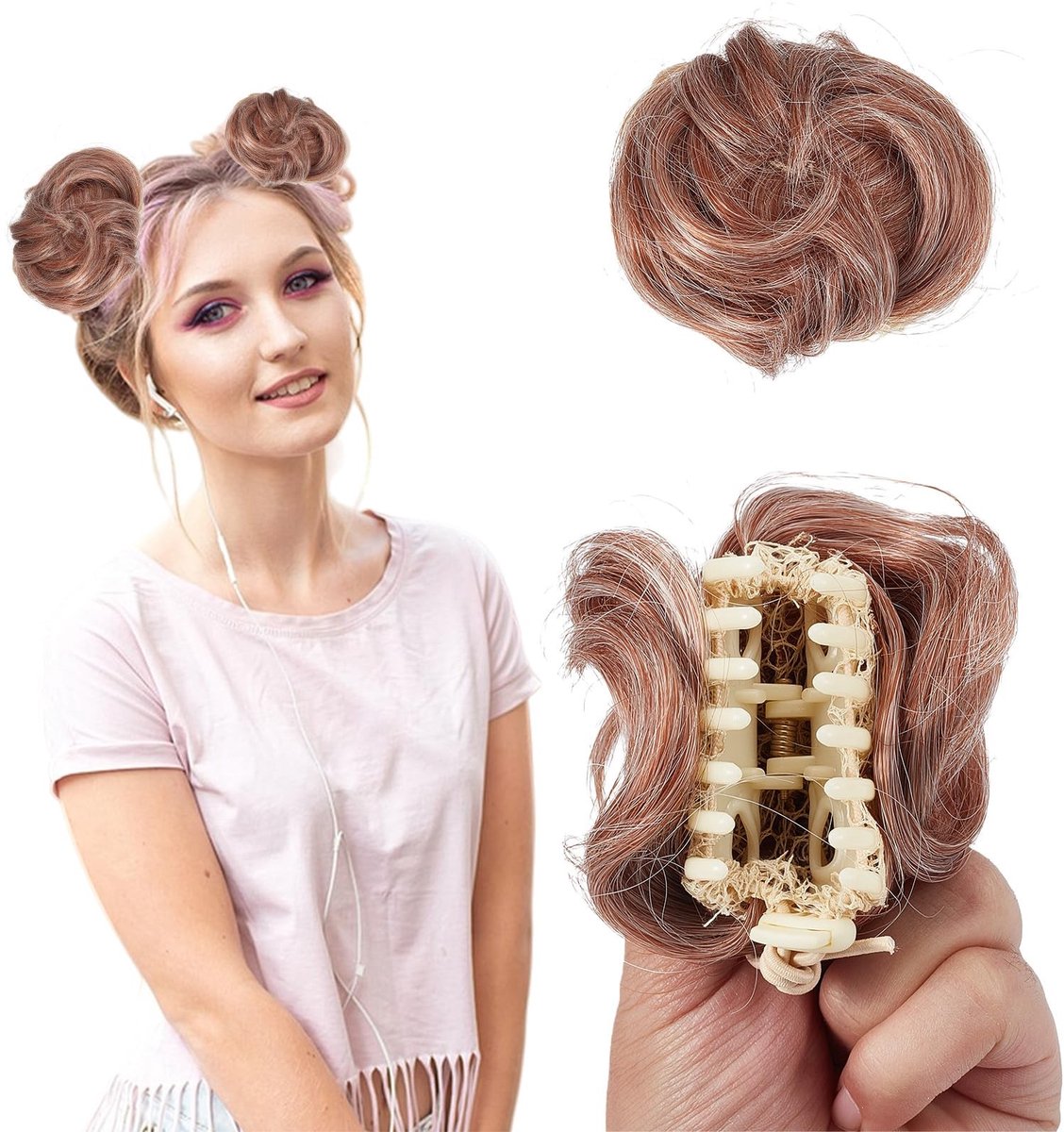 aladdien - Haarstukjes - Kattenoren - Gemakkelijk in gebruik - Middengrijs - Haarknot Clips - Perfect voor Dames - Geschikt voor elke gelegenheid - ...