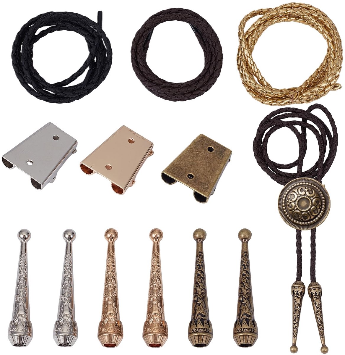 aladdien - Bolo Tie Maakset - Compleet met 6 Zink Legering Eindstukken - Inclusief Leer Koorden - Creatieve DIY Set - Handgemaakt en Uniek - Geschik...