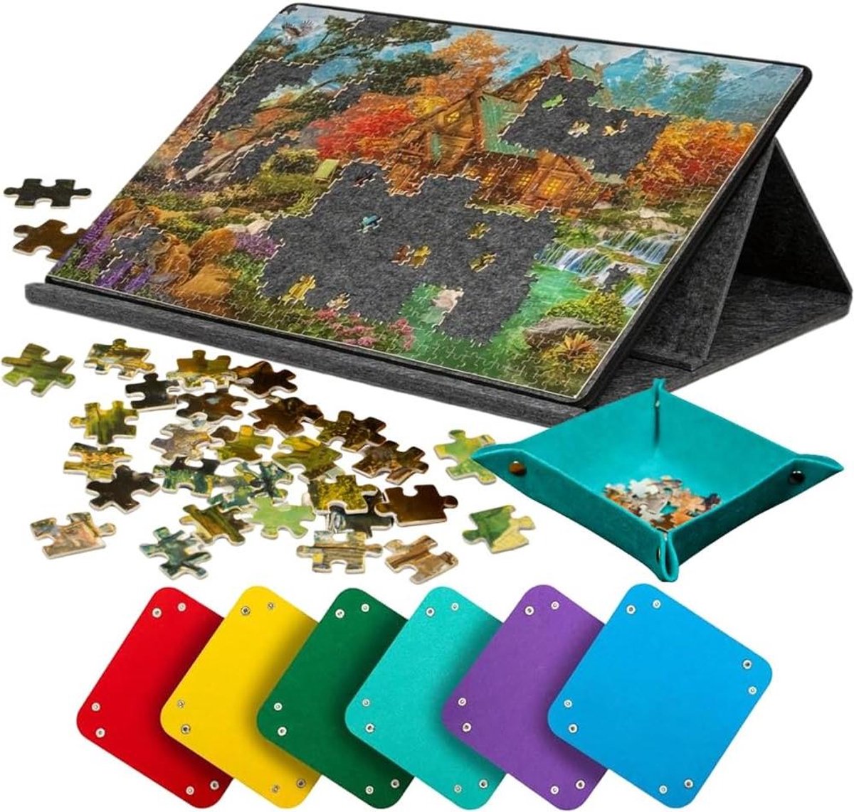 Draagbare Puzzelplank - Puzzelbord met Bakjes - Puzzels Maken - Kantelbare Standaard - 1000 Stukjes - Grijs