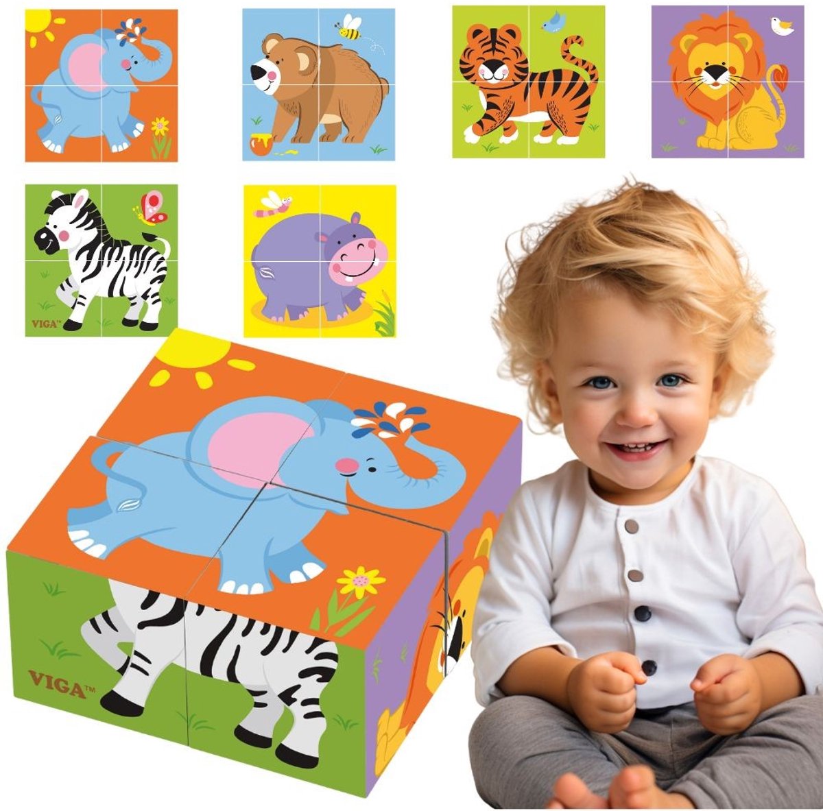 Viga Toys - Vormenpuzzel Blokken Safari