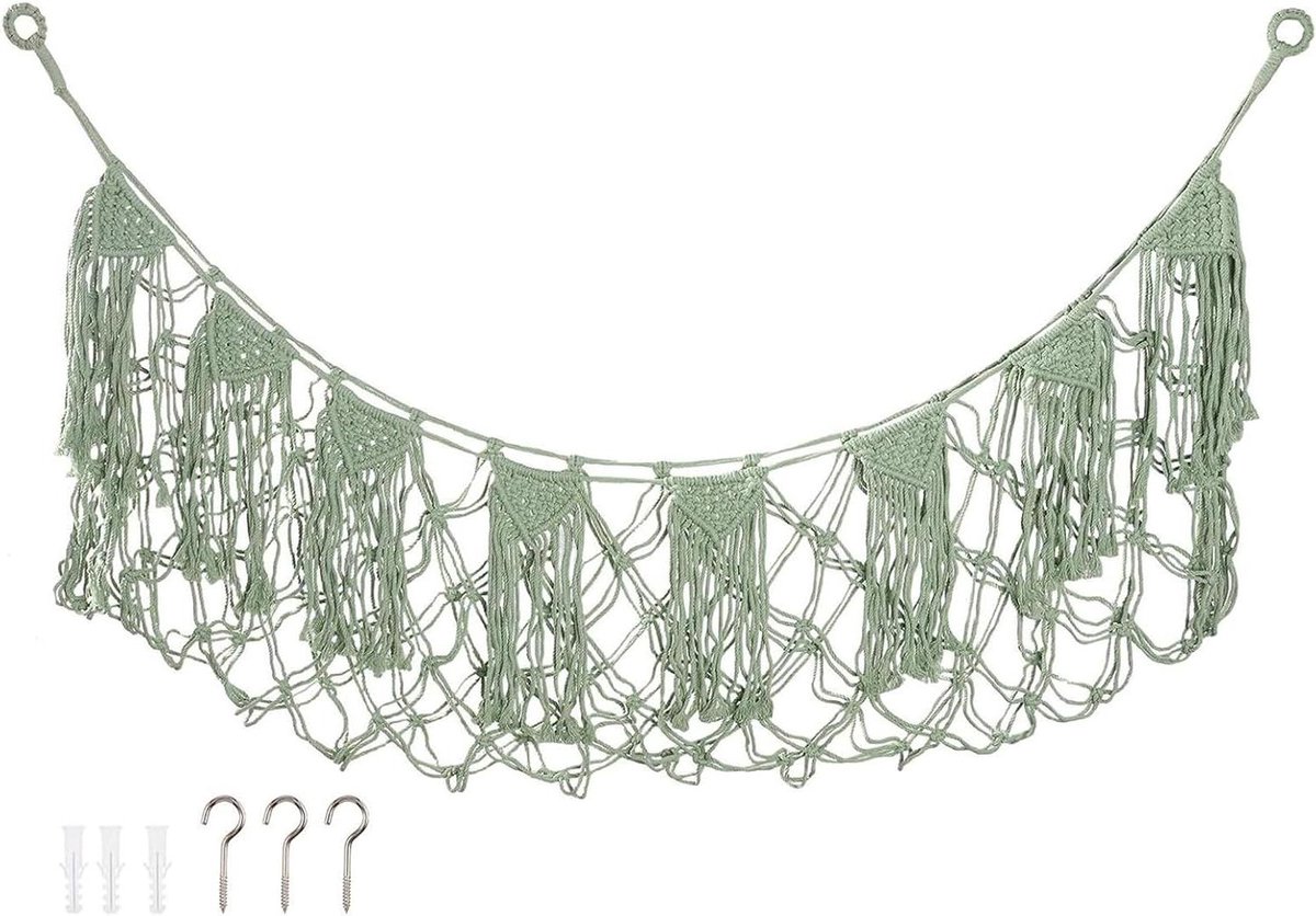 Speelgoed Hangmat - Opbergnet Speelgoed - Kamer Decoratie - Handgeknoopt Weefsel - 150x40 cm - Olijfgroen
