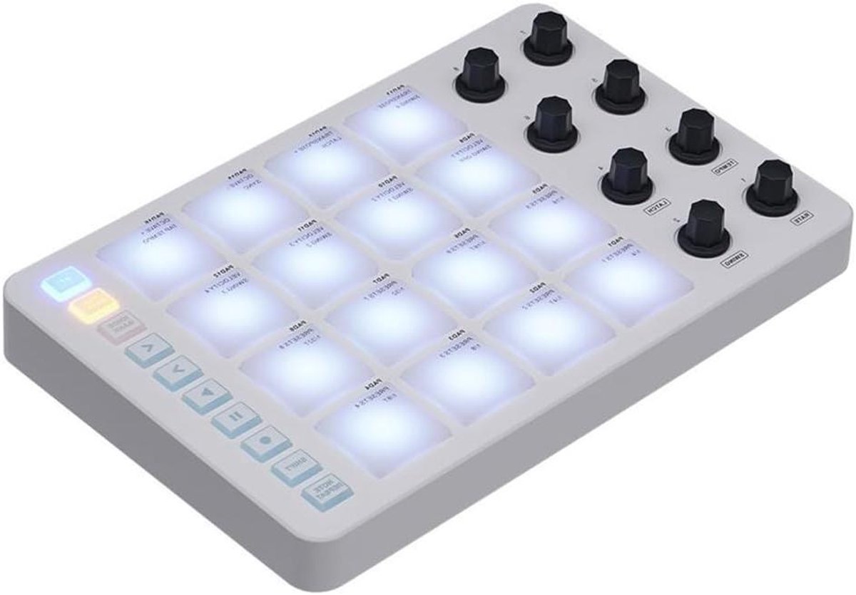 MIDI Keyboard Controller - Drum Pad Controller - Muziek Maken - 16 Backlit Pads - 227x147x38mm - Zwart/Wit
