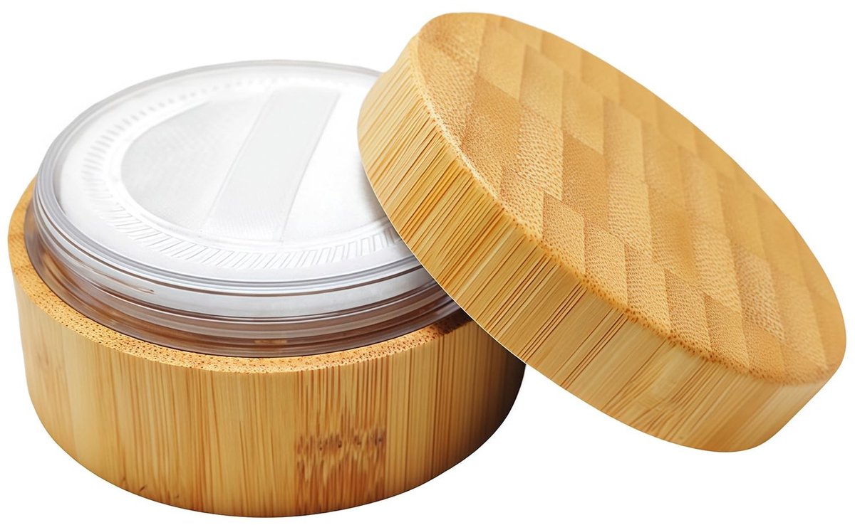 aladdien - Bamboe Poederpot - Lege Makeup Container - DIY Beauty Tool - 30g - Met Zeef en Spons - Ideaal voor Zelfgemaakte Makeup - Geschikt voor Ie...