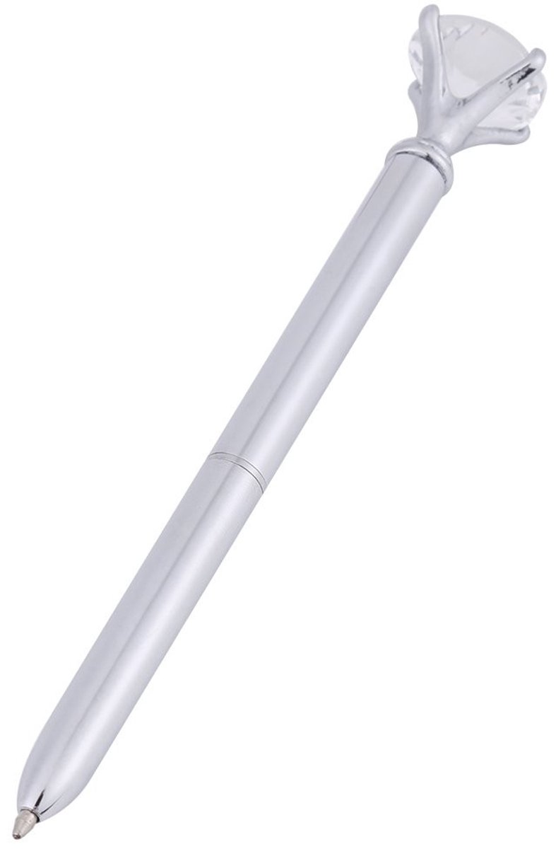 aladdien - Luxe Kristallen Balpen - Zilveren Metalen Pen - Met Diamant - Voor School en Kantoor - Elegant Ontwerp - Schrijfgemak - Voor Professionee...
