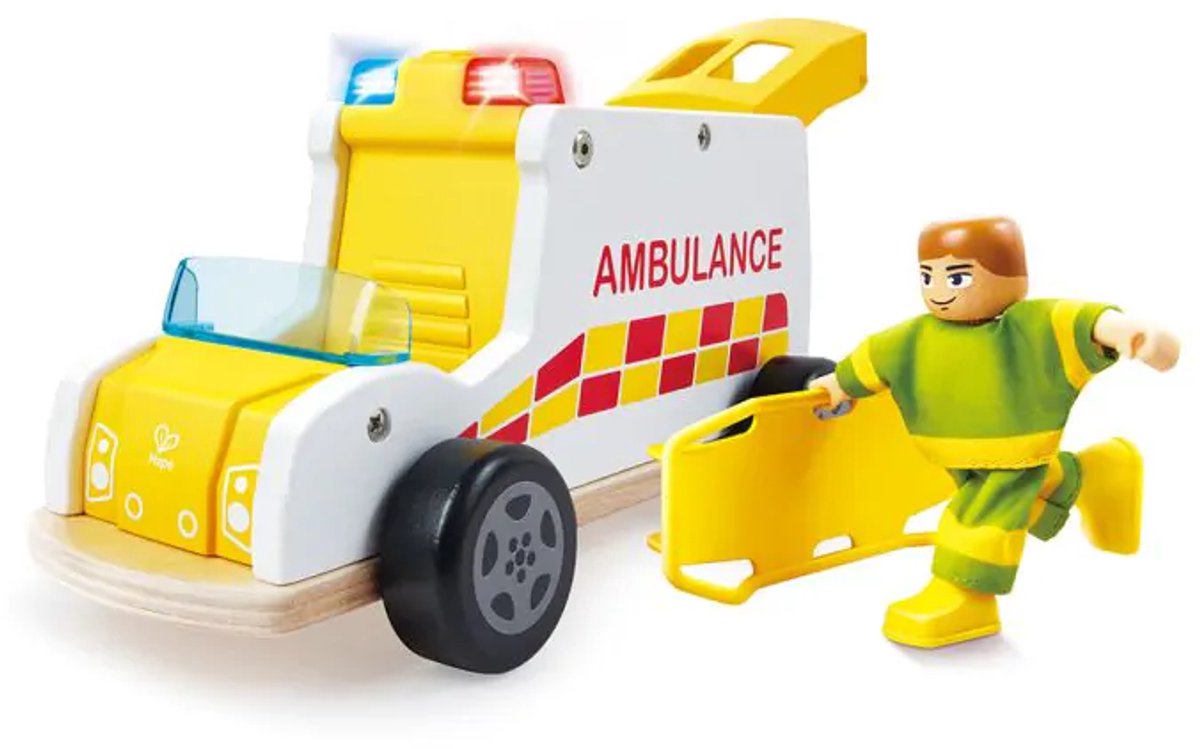 Houten ambulance met licht en geluid - Hape - vanaf 24 maanden