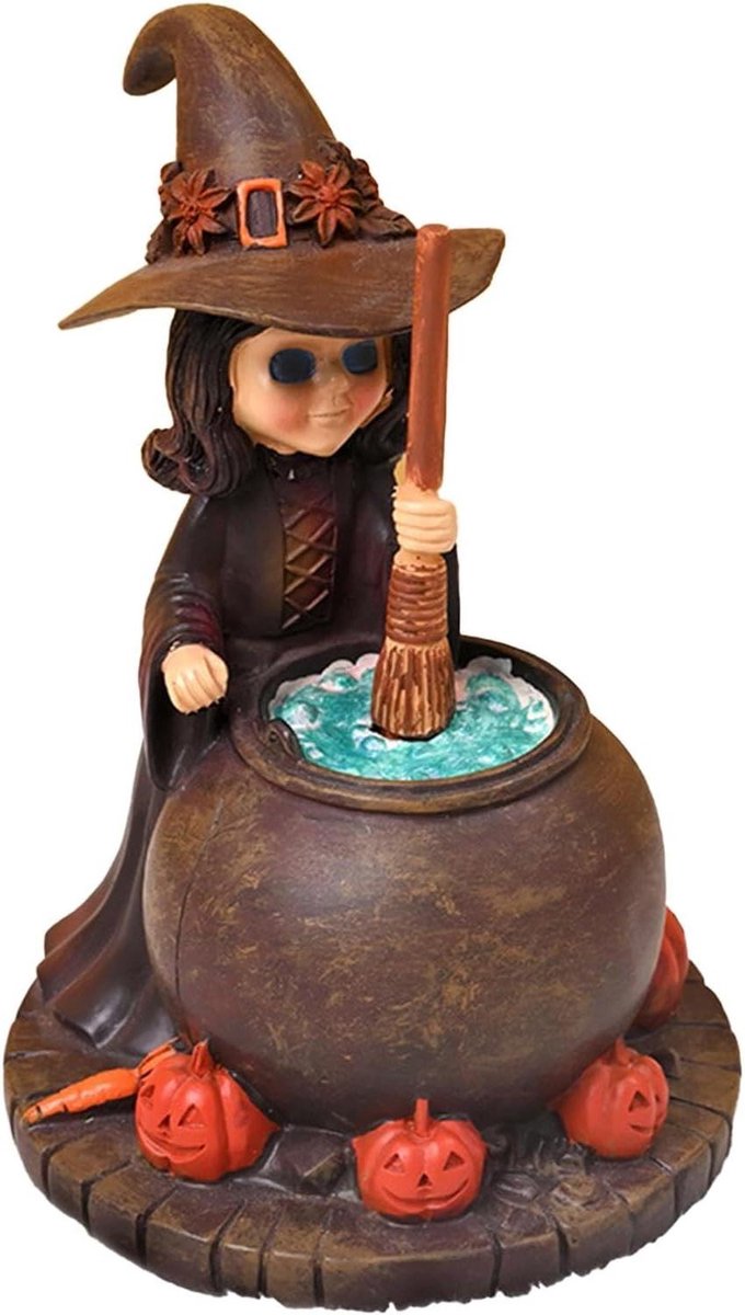 Heks Beeldje - Ketel Decor - Halloween Decoratie - Gedetailleerd Ontwerp - 14.5 cm Hoog -