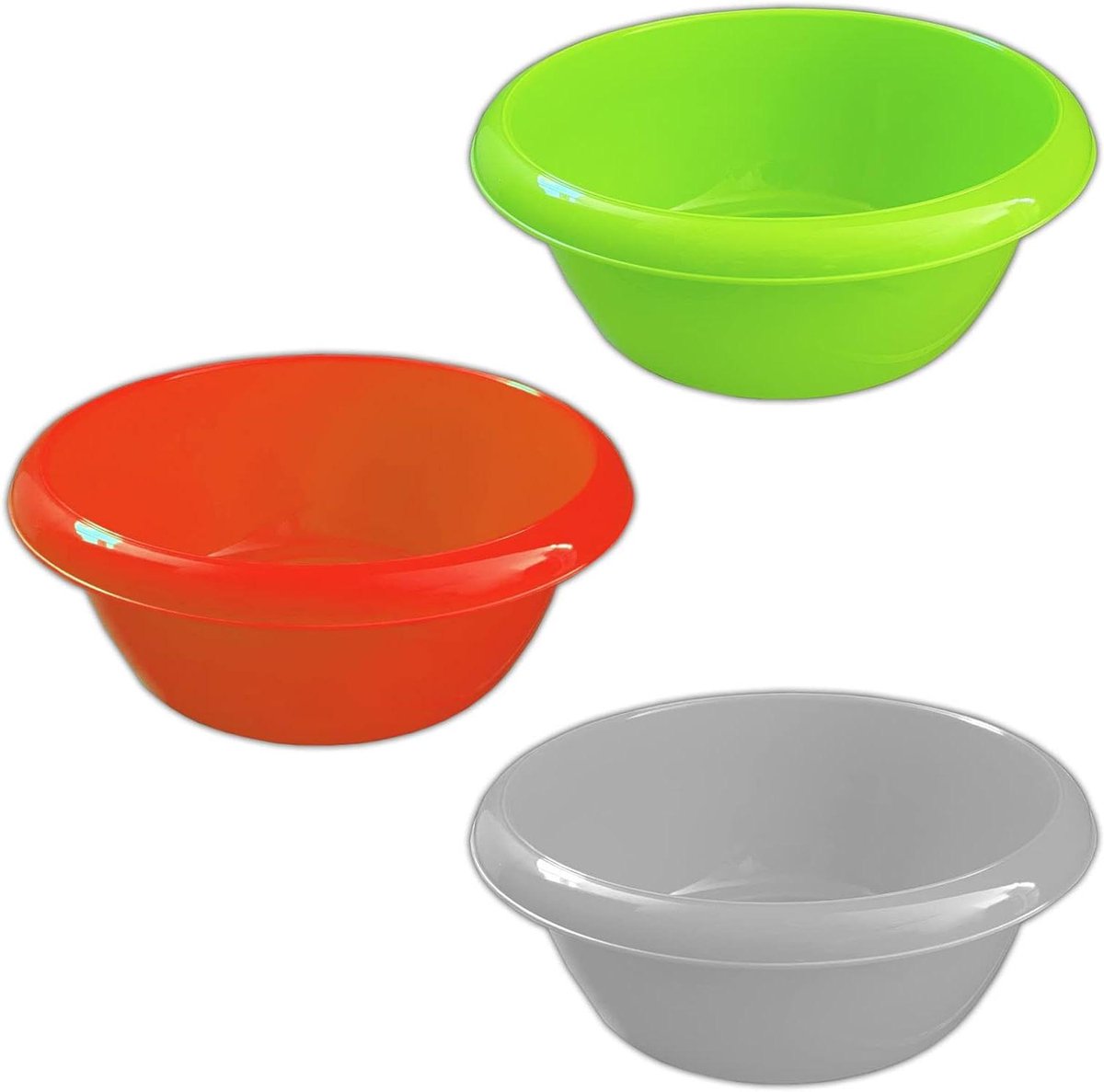 Plastic Mengkommen Set - Keuken Schalen - Salade Bereiden - Vaatwasserbestendig - 3 Stuks 1.9 Liter - Groen Grijs Rood