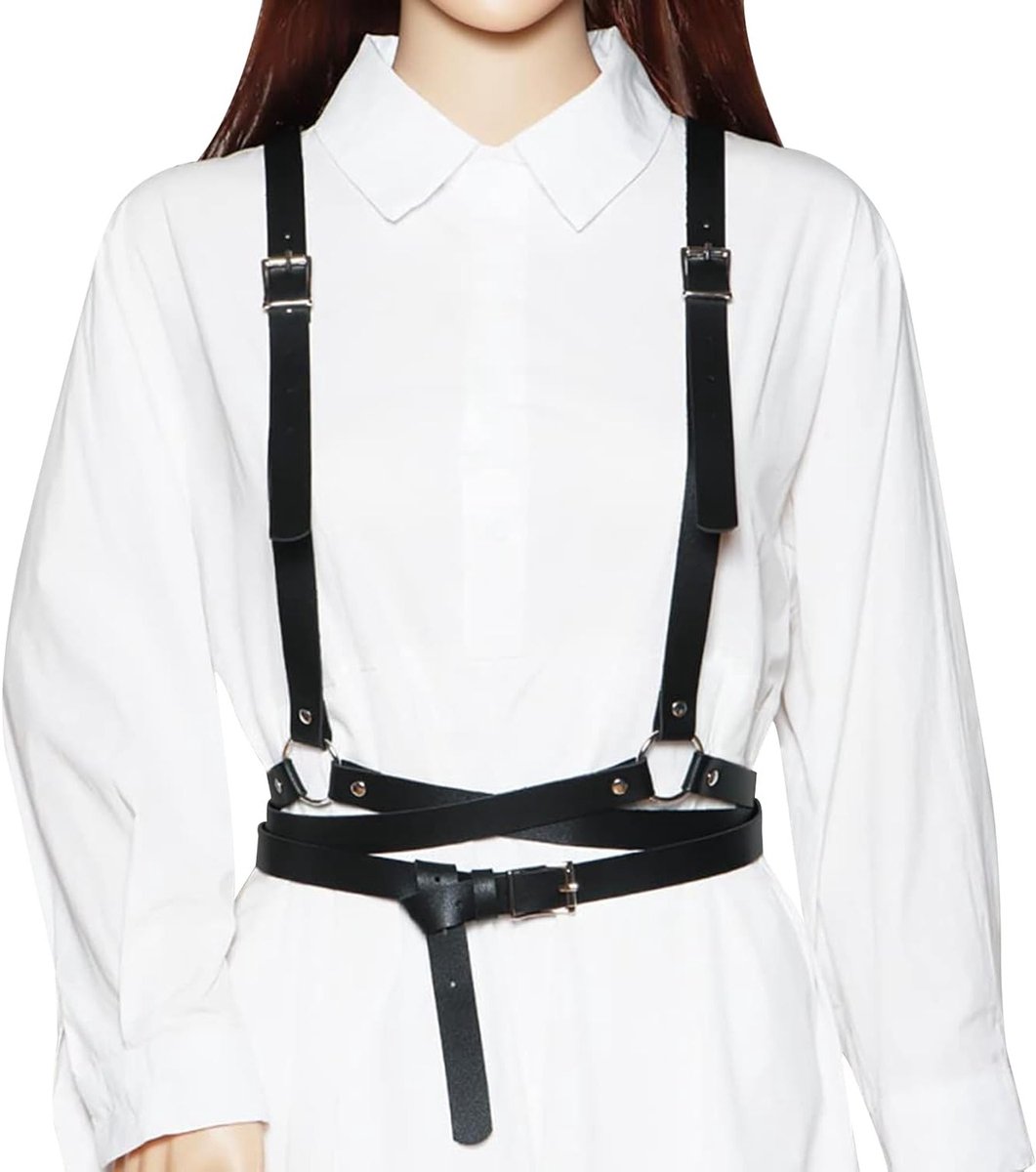 Verstelbare leren tailleband voor vrouwen met gothische stijl, PU borstketting en bodyjuwelen voor cosplay en Halloween kostuums