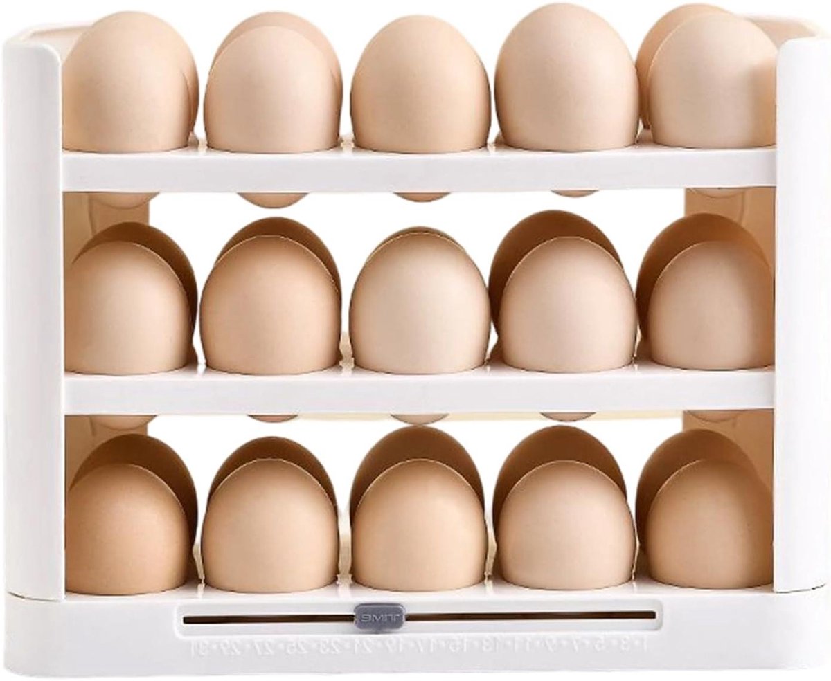 Eierhouder Koelkast - Opbergbakje - Keuken Organiseren - Antislip Vakken - 30 Eieren - Wit