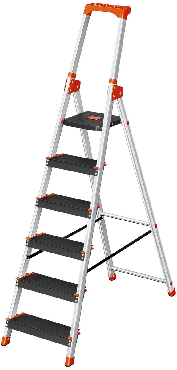 Trapladder 6 treden - Aluminium - Antislip - Gereedschapsbak - Max. draagvermogen 150 kg