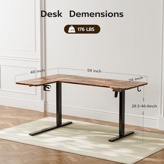 Elektrisch Bureau - Hoogte Verstelbaar - Thuiswerken - Stil Liftsysteem - 150 x 100 CM - Vintagebruin — afbeelding 4