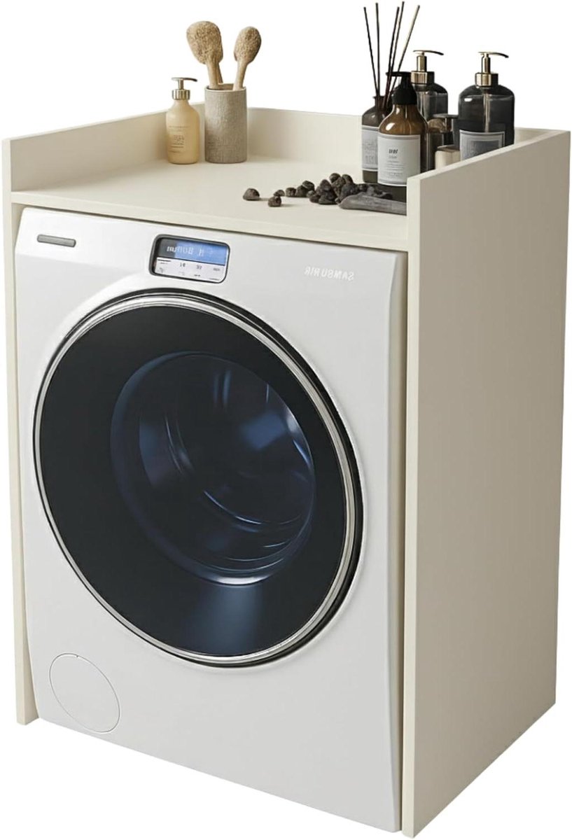 Wasmachine Kast - Ombouw Meubel - Badkamer Organiseren - Montage Zonder Boren - 66x97x62cm - Kasjmier Beige